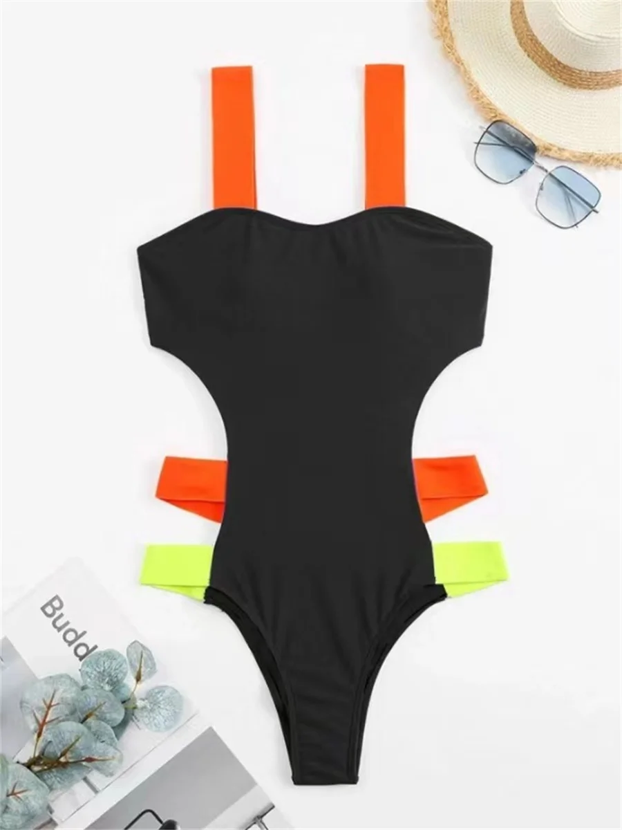 Sexy Black Contrast One Piece Swimsuit 2026 Women Neon Strap Hollow Out Backless Monokini Summer Bathing Suit Patchwork Swimwear 5 Sexy Black Contrast One Piece Swimsuit 2026 Women Neon Strap Hollow Out Backless Monokini Summer Bathing Suit Patchwork Swimwear 5