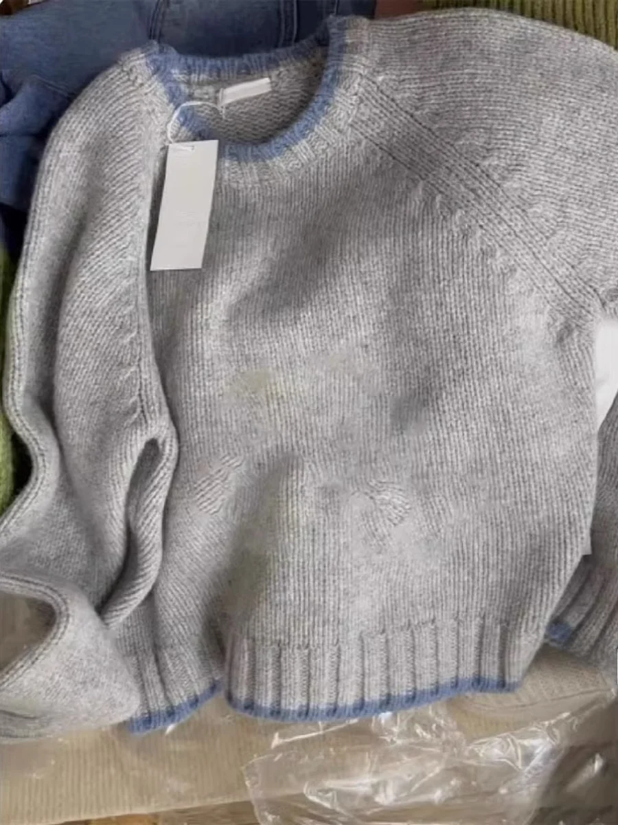 

Свободный пуловер с круглым вырезом, трикотажная кофта в стиле колор-блок, базовый слой, женская осенне-зимняя новинка, корейская версия в стиле Донгдамун