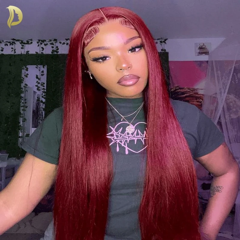 

Burgundy Human Frontal Lace Wig Burgundy 13x6 HD Lace Frontal Human Hair Wig Straight Red 13x4 Lace Front Human Hair 99J Wigs