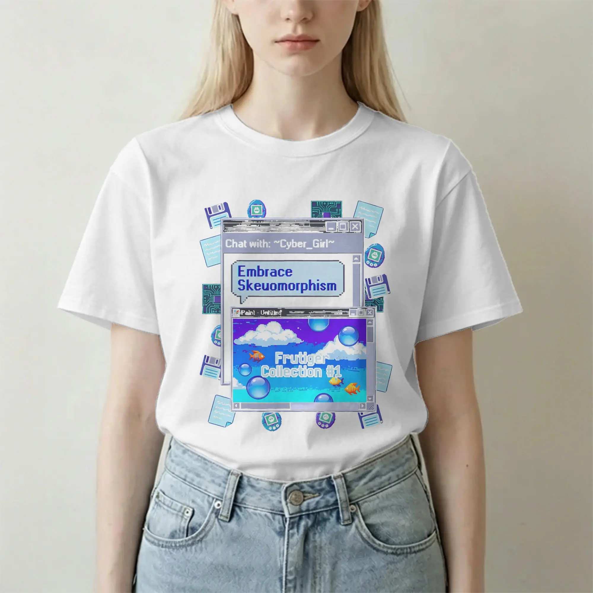 Men Women T-Shirt Embrace Skeuomorphism Frutiger Aero Pixel Art Retro Desktop Vintage Pure Cotton Tee Shirt T Shirt Tops 4XL 5XL