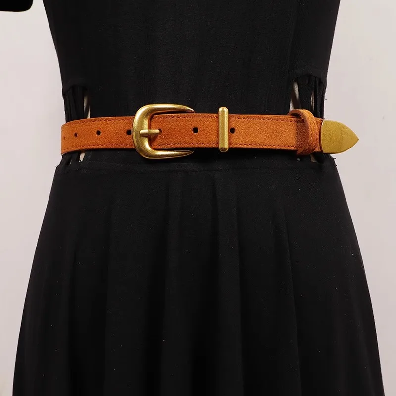 女性のファッションスエード本革カマーバンド女性ドレスコルセットウエストバンドベルト装飾狭いベルト R1735