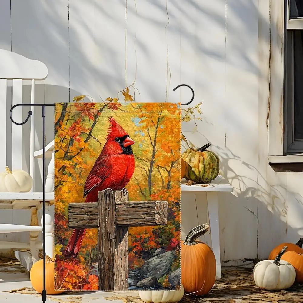 سقوط حديقة العلم مضحك الكاردينال حديقة أعلام التذكارية كروس الديكور في الهواء الطلق 12x18 بوصة مزدوجة الوجهين الخيش الشرفة الصغيرة ديسمبر JHH