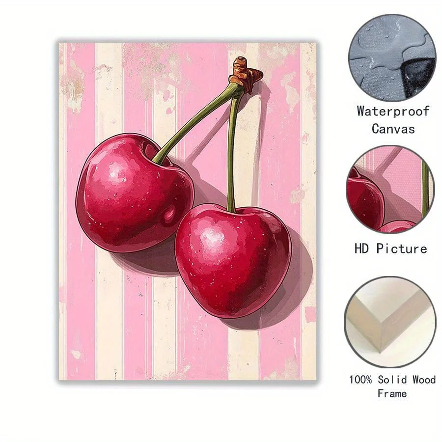 (No frame)2D Flat, 2d Flat Printed Painting, Fashionable Pink Cherry Canvas Wall Art with Wooden Frame- Perfect for Decoratin