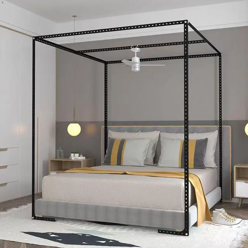 

Universal Angle Steel Bed Mosquito Net Stand Three Door Openable Expandable Square Top Bed Canopy Frame for Home Use