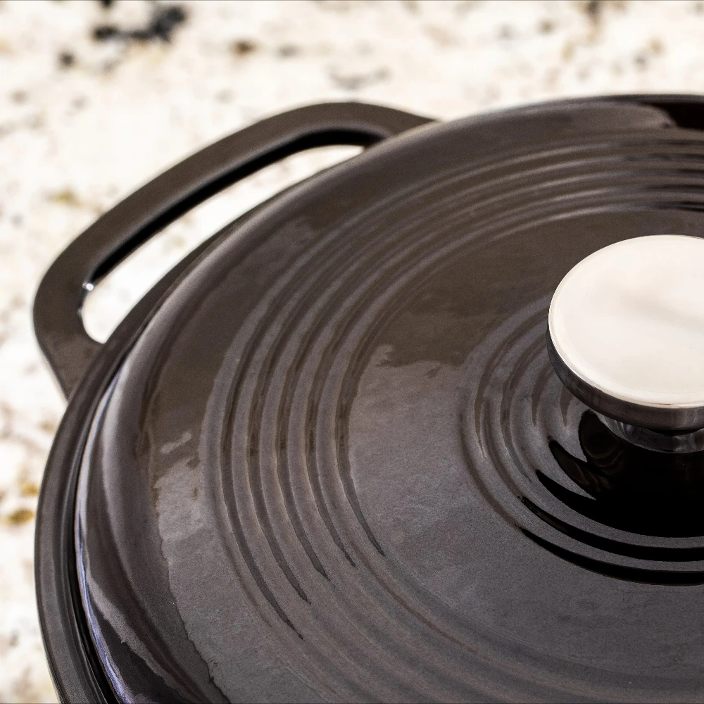 Cast Iron 6 Quart Enameled Dutch Oven, Midnight Chrome Black