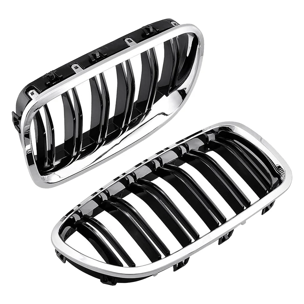 

A30P-Car Chrome+Glossy Black Dual Slats Front Kidney Grille Grill For-BMW F10/ F11 M5 535I 550I 528I 4-Door 2010-2017