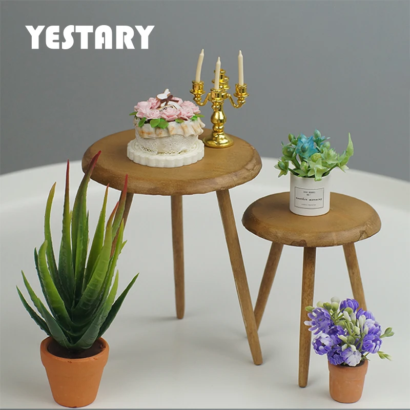 

YESTARY BJD Dollhouse Wooden Furniture 2PCS Round Coffee Table Simple Miniature Furniture For Barbie Blythe 1/6 Dolls Kids Toys