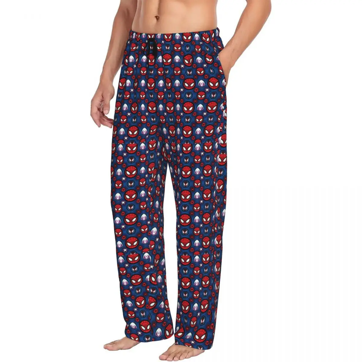 Custom Printed Spider Man Pattern Pajama Pants Men's Red Web Sleep Sleepwear Bottoms with Pockets