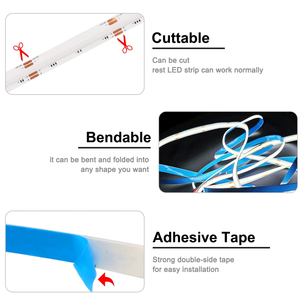 COB RGB LED Strip Light DC12V 810 DC24V 840 LED High Density Flexible 10mm 4pin Ribbon Color Tape RA90 Dimmable Decoration Room