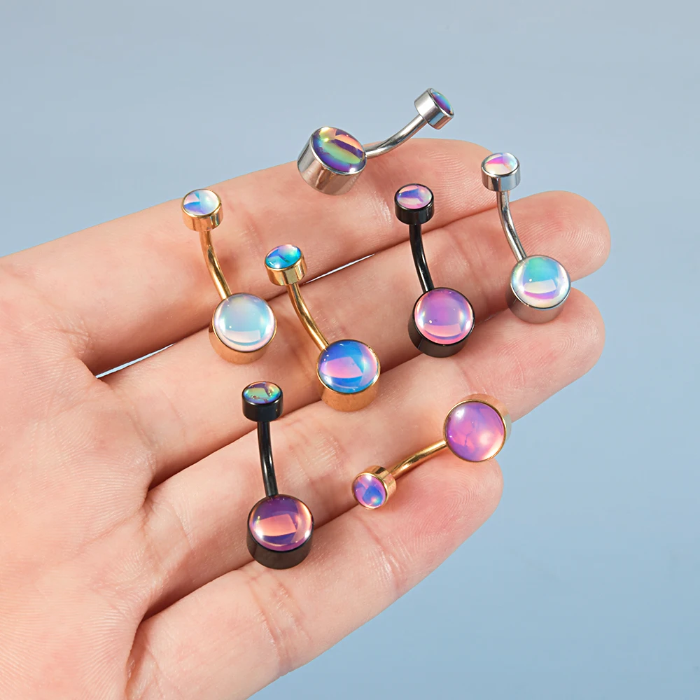 1PC Surgical Steel Flash Film Belly Button Ring 14G Internally Threaded Curved Barbell Navel Piercing Body Jewelry