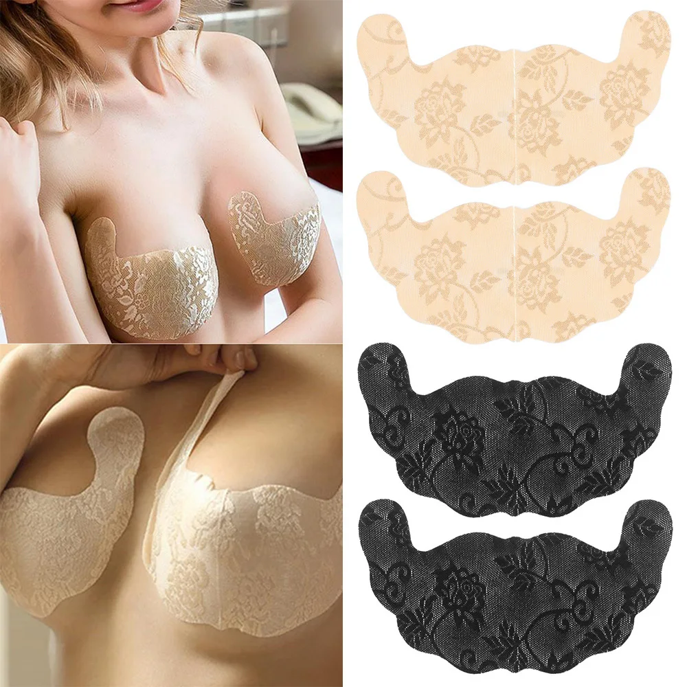 Women Push Up Bras Self Adhesive Lace Strapless Invisible Bra U Shape Bra Pads Sticky Breast Lift Tape Rabbit Nipple Cover Pads