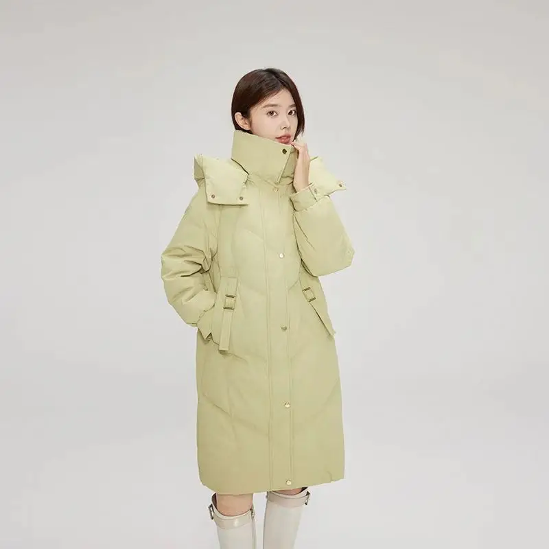 

2025 Winter Women's Korean Style Quilted Coat Long Puffer Jacket with Detachable Hood Color Quilting Thickened Warm Outerwear