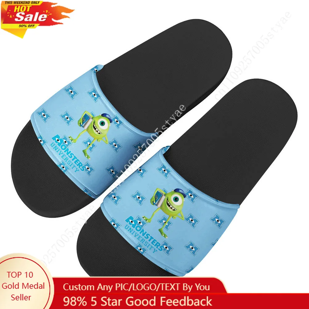 

Mike Wazowski House Slippers Disney Cartoon Movies Decoration Sandals Design Your Photo Text Logo Holiday Gifts Custom Shoes