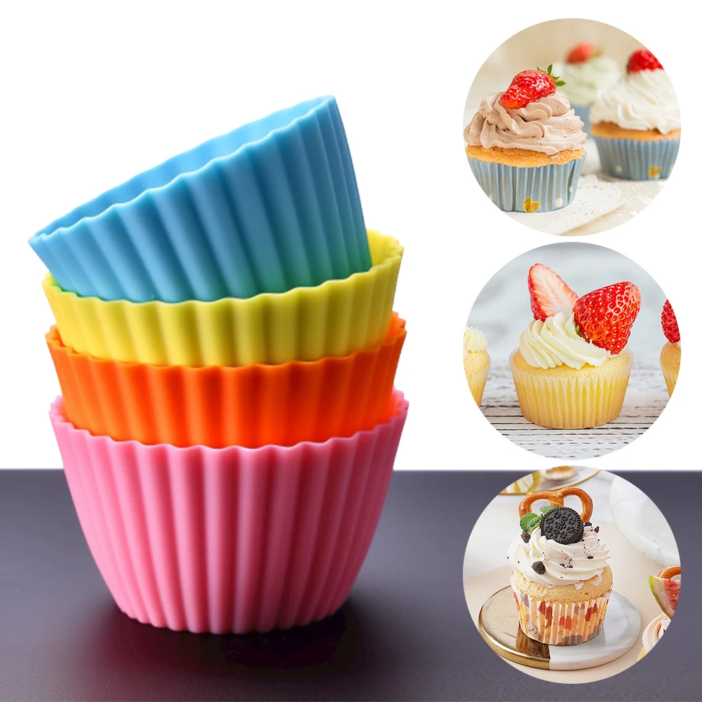 12 pezzi cuocere cupcake stampo riutilizzabile tazza da forno in silicone dessert budino ramekin supporti tazze da forno rotonde stampo per cupcake resistente