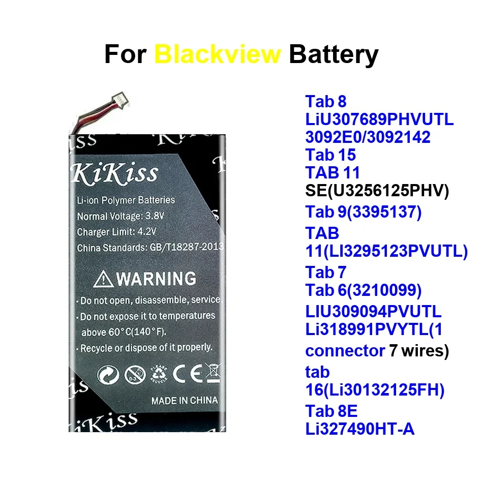 

Tablet Battery Long Lasting Liu307689phvutl 6300-15000Mah For Blackview Tab 8E 1 6 7 8 9 10.1 11 12 13 15 16 18 90 Pro