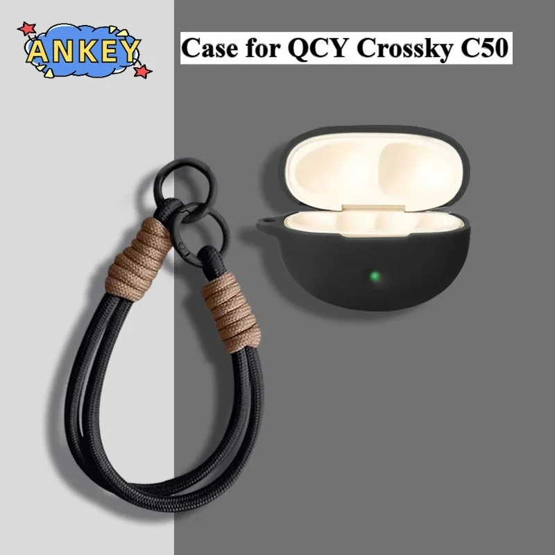 for QCY Crossky C50 Case Silicone Protective Earbuds Cover Nylon Lanyard Soft Shell