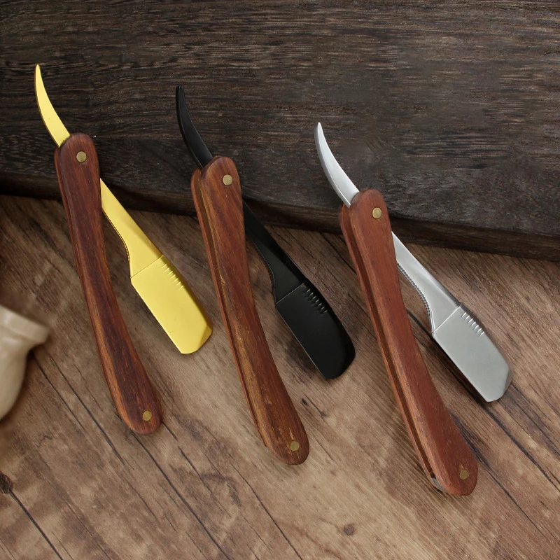 전문 스트레이트 엣지 아연 합금 날카로운 이발사 면도기, 나무 트리머, 수동 면도기, 접이식 면도 칼, 수염 면도