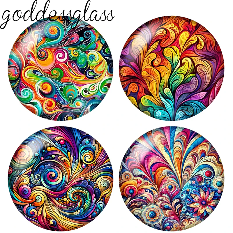 Colorful spiral rotating patterns Flowers Feather Leave 12mm/20mm/25mm Round photo demo glass cabochon flat back Making fittings