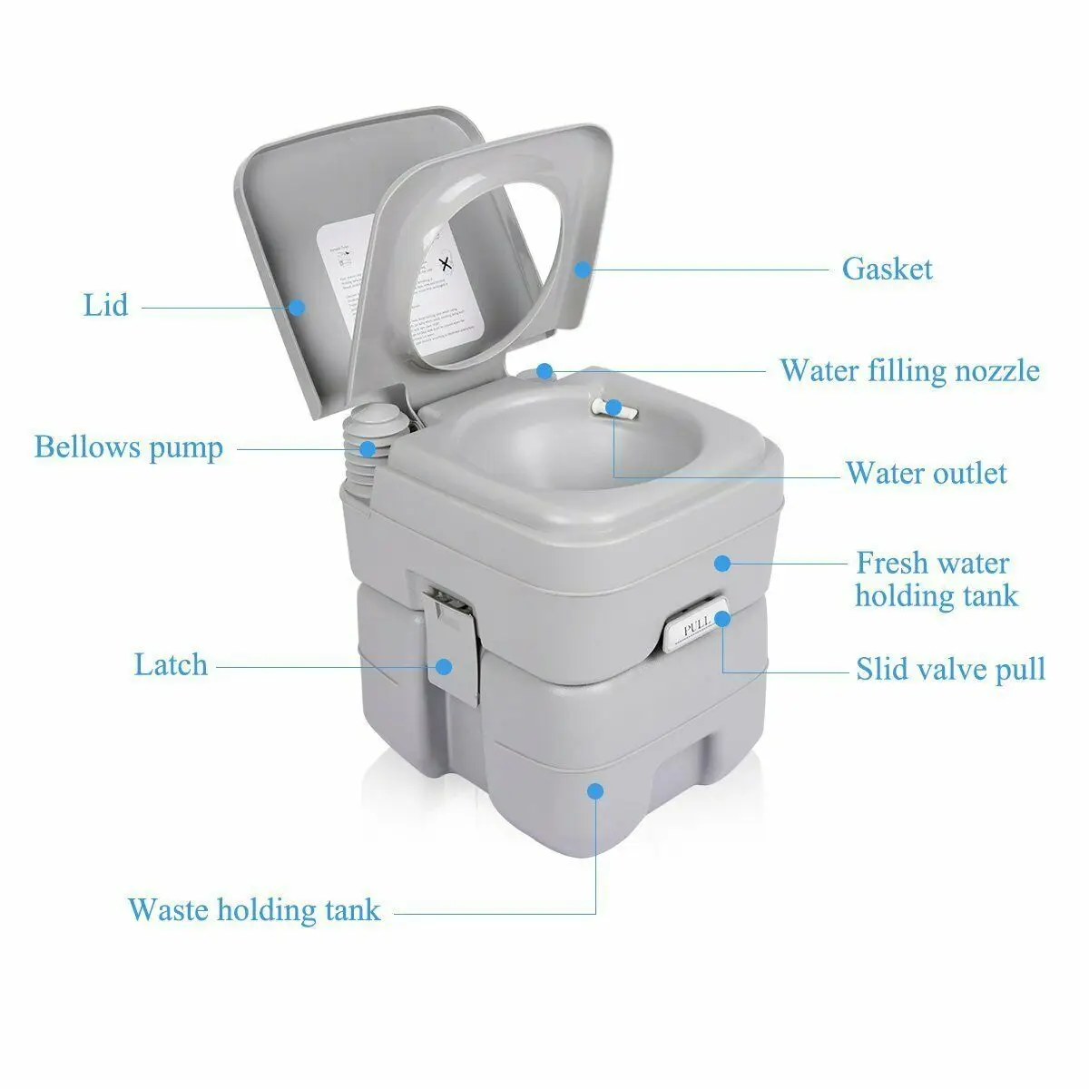 Tragbare Toilette im Freien, Camping, Kapazität 130 kg, Erwachsene, Kinder, mobile Toilette, Campingtoilette, Zuhause, Krankenhaus, Reiseboot, 20 l