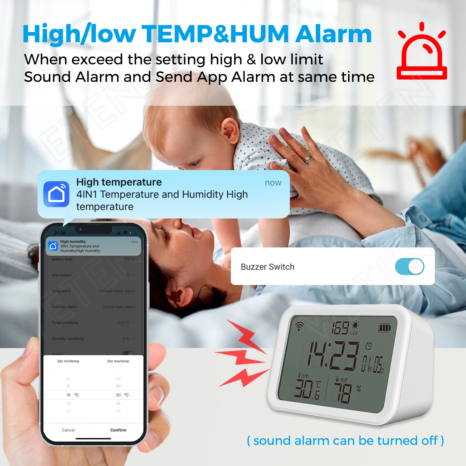 Tuya Smart Zigbee Wifi Temperature Humidity Brightness Lux Sensor Alarm LCD Screen Thermometer Hygrometer for Alexa Google Home