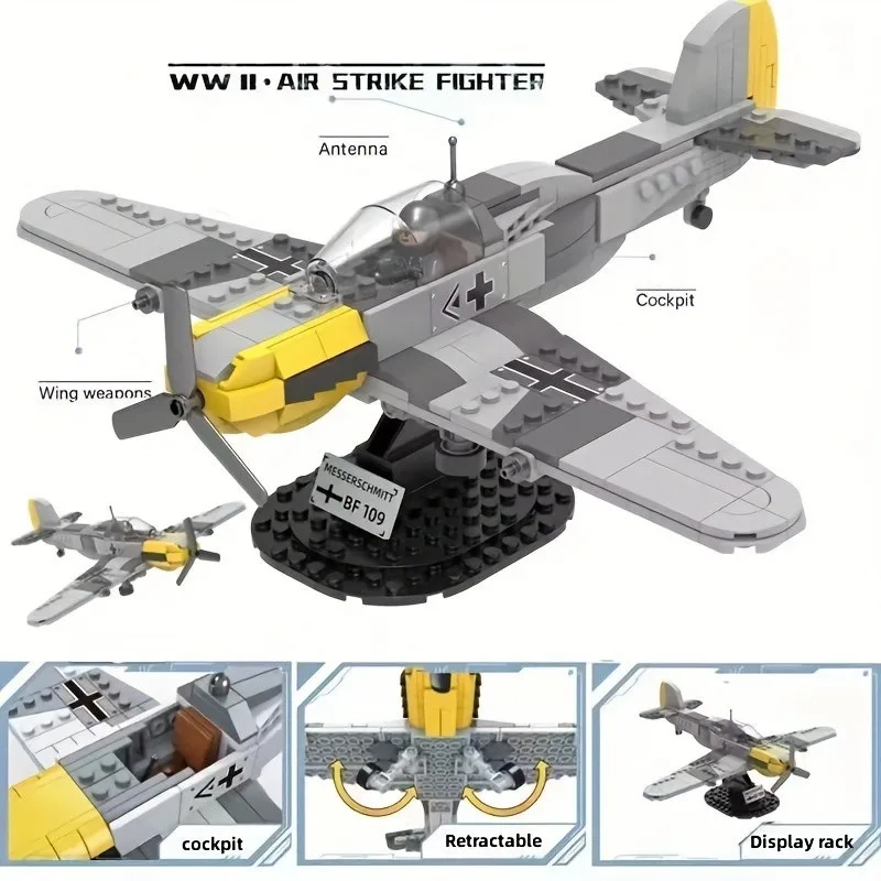 327Pcs Bricks Toys World War II German BF-109 Fighter Model Military Soldier Weapon Gunship Technique Building Blocks Toy Gift