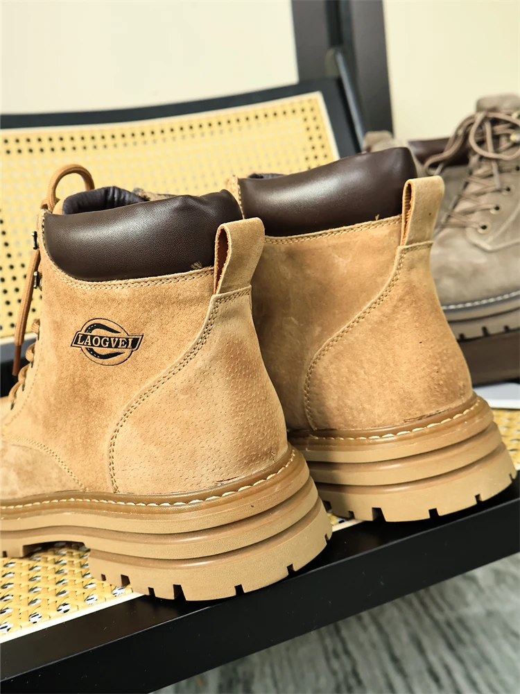

American Style Casual Desert Boots Men's Genuine Leather Workwear Boots Trendy round Toe Short Tube Rubber Outsole