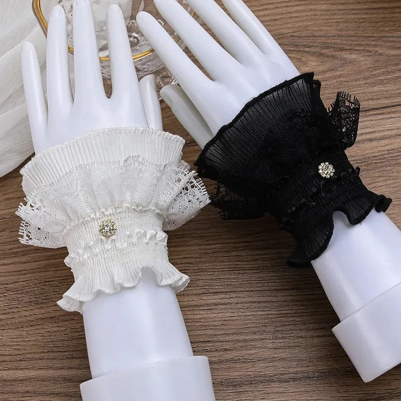 Fashionable Lace Hollow Gloves Solid Black White Women Arm Sleeves Bowknot Lace Fingerless Gloves Lace Wrist Cuffs Glove Hot