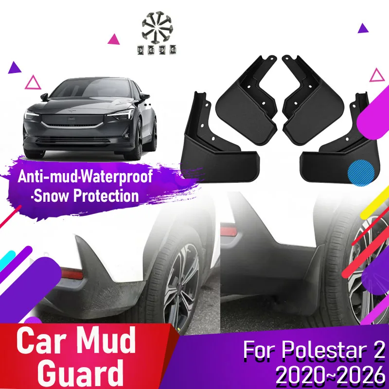 Car Mudguards For Polestar 2 2020 2021 2022 2023 2024 2025 2026 Antifreeze Fenders Flap Mud Door Guard Exterior Auto Accessories