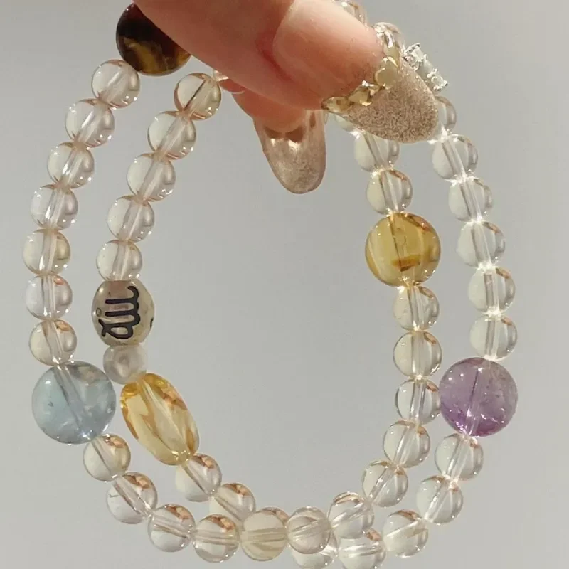Popular natural white crystal double circle bracelet, niche design sense, versatile small fresh bracelet, Valentine's Day