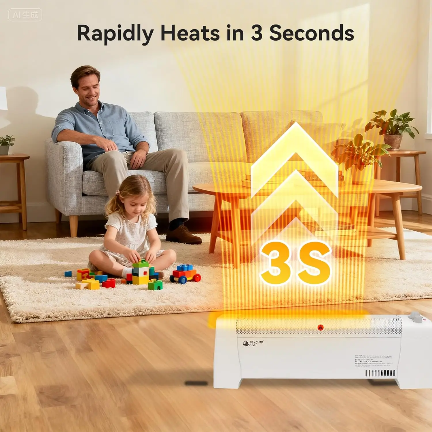 Electric Baseboard Heater 1500W with Thermostat & Overheat Protection, Silent Indoor Heating, White