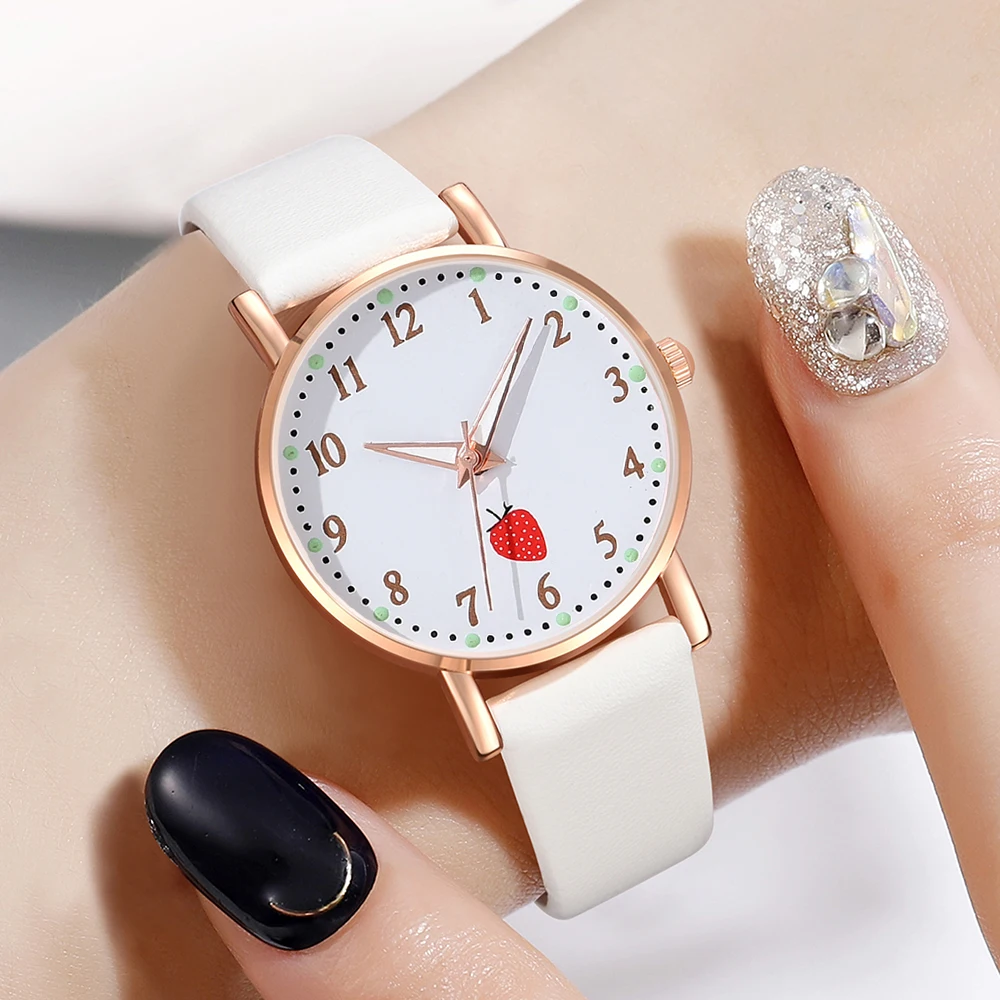 GAIETY Couple Simple Style Strawberry Element Dial Watch Casual Fashion Quartz Watch Is The Perfect Gift For Her (No Box)