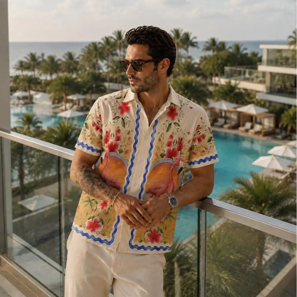 2026 New Game Merch Hawaiian Shirt Men Women Flower Flamingo Printed Cosplay Costume Summer Beach Button Down Casual Shirts