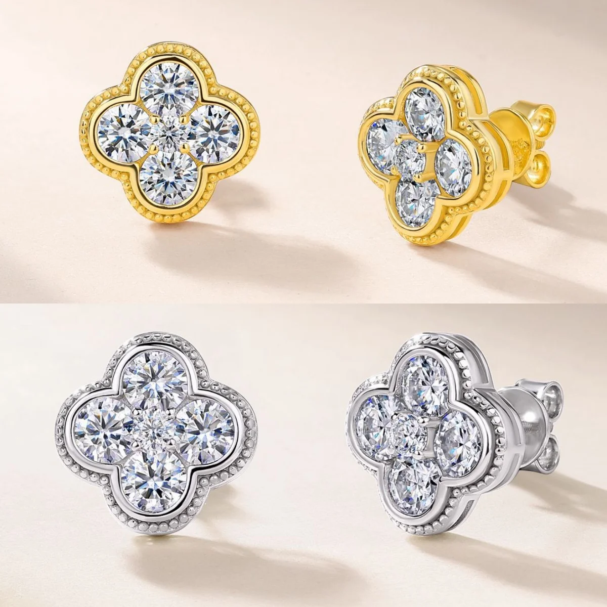 

Изысканные посеребренные серьги S925 из 18-каратного золота с муассанитом и бриллиантами, четырехлистный клевер, серьги 0,5 карата для женщин, подарок