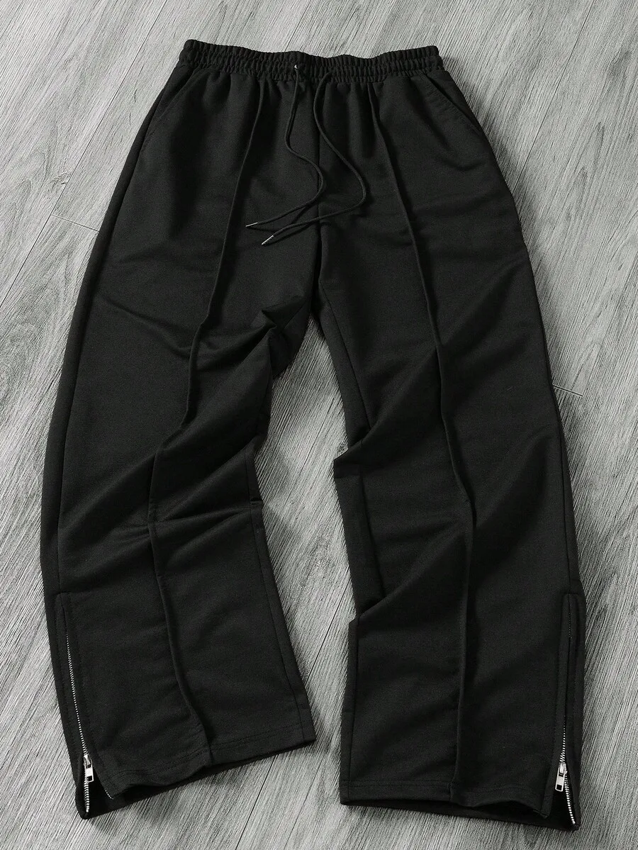 

Men Solid Color Drawstring Waist Side Zipper Casual Sweatpants