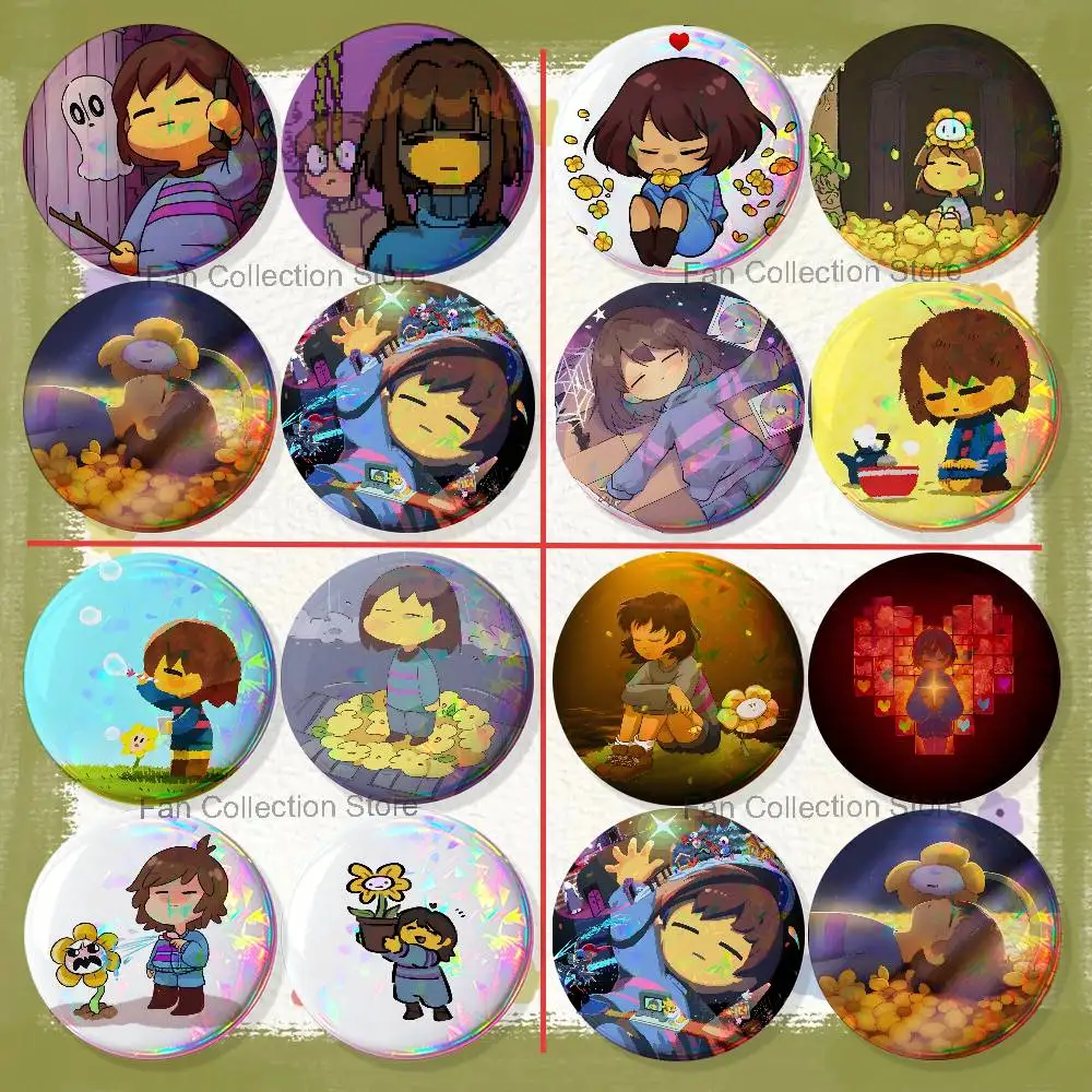 Frisk U-Undertale Brooches for Backpack Accessories 25,32,44,58,75mm Round Enamel Pins 4-piece set Cartoon Anime Badge