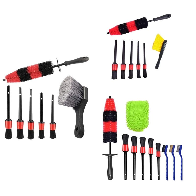 

Wheel Brush Set Car Detail Brush Set-Long Soft Wheel Brush Suitable For Tire/Rim/Motorcycle/Engine Cleaning