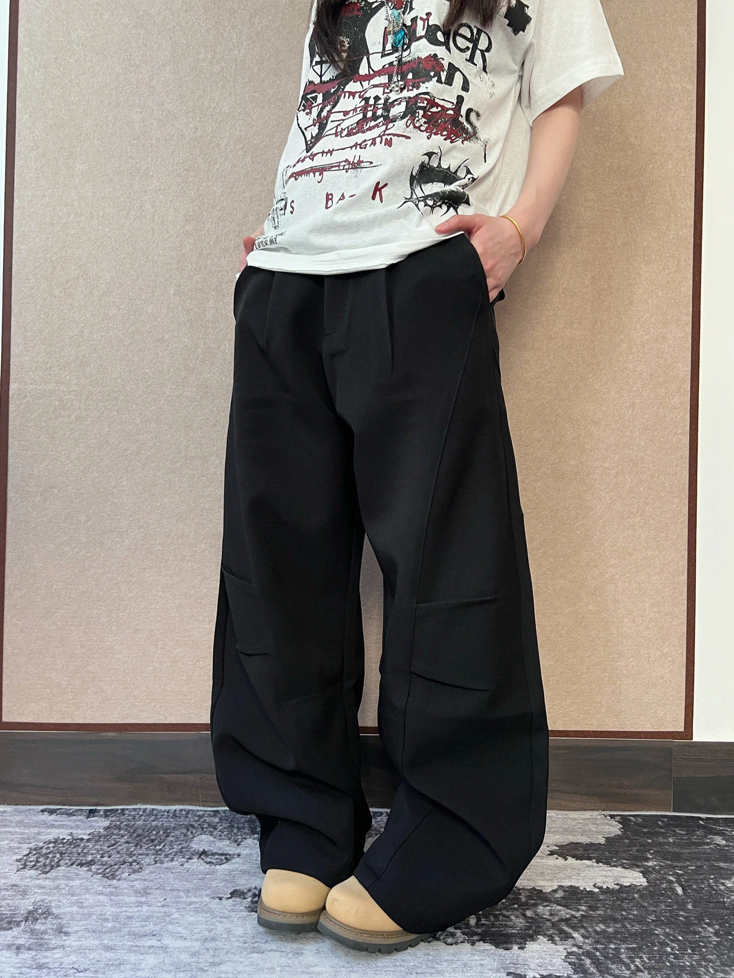 

Мужские и женские брюки с высокой талией и широкими штанинами в американском ретро-стиле, струящиеся, с плиссировкой, повседневные, универсальные, больших размеров