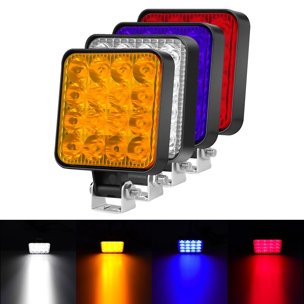 

2pcs 12V Waterproof Led Work Light Bar Square Spotlight 48W Work Light Headlight For SUV Truck Off Road Night Driving Light