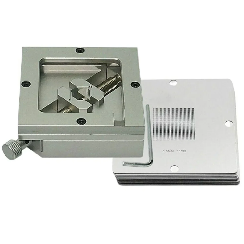 For BGA Reballing Kit 90mm Reball Station Fixture Jig With 10PCS Universal-Stencil Templates PCB Template Bracket Clamp CNC Tool