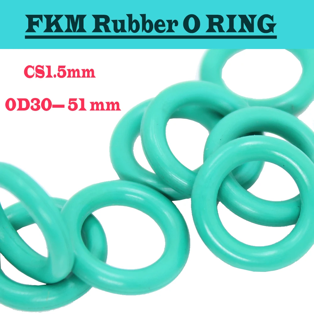 CS1.5mm FKM Rubber O RING OD 30/31/32/34/35/36/37/38/40/42/43/44/45/51*1.5 mm 20PCS O-Ring Fluorine Gasket Oil seal Green ORing