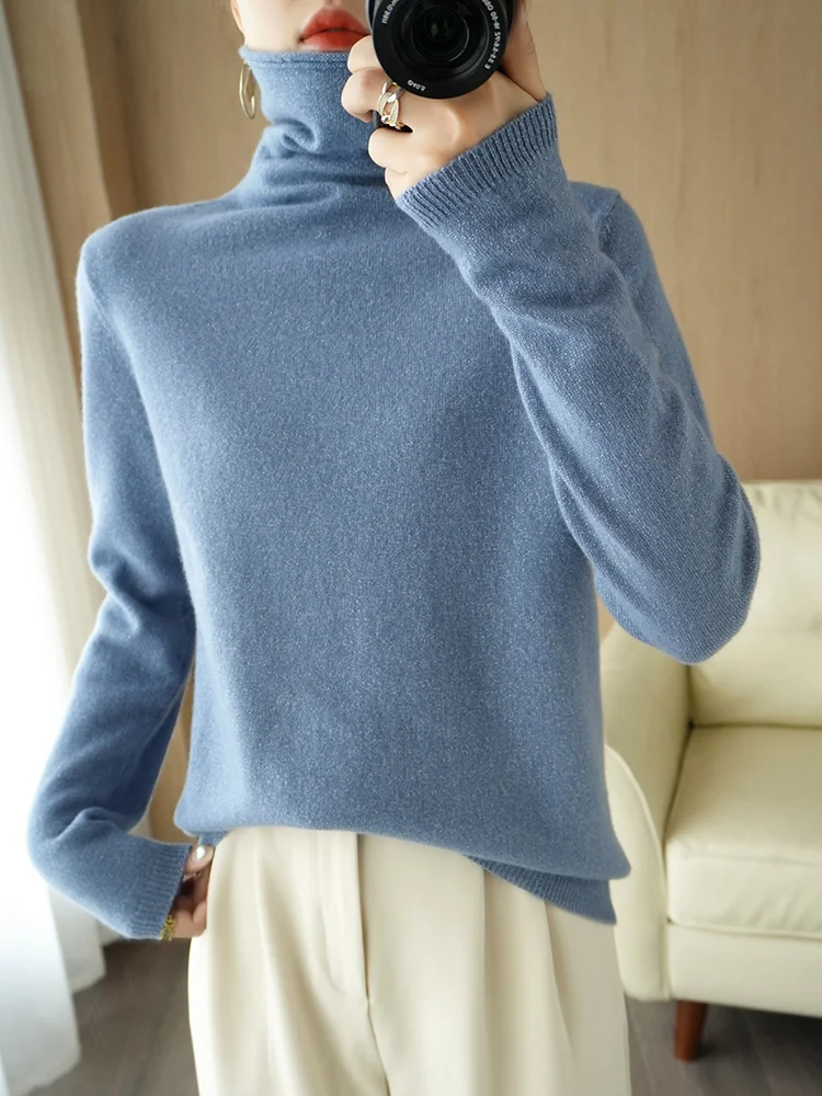 Women's Basic Turtleneck Pullover Sweater 100% Merino Wool  Autumn Winter Long Sleeve Cashmere Knitwear Bottom Clothing Tops