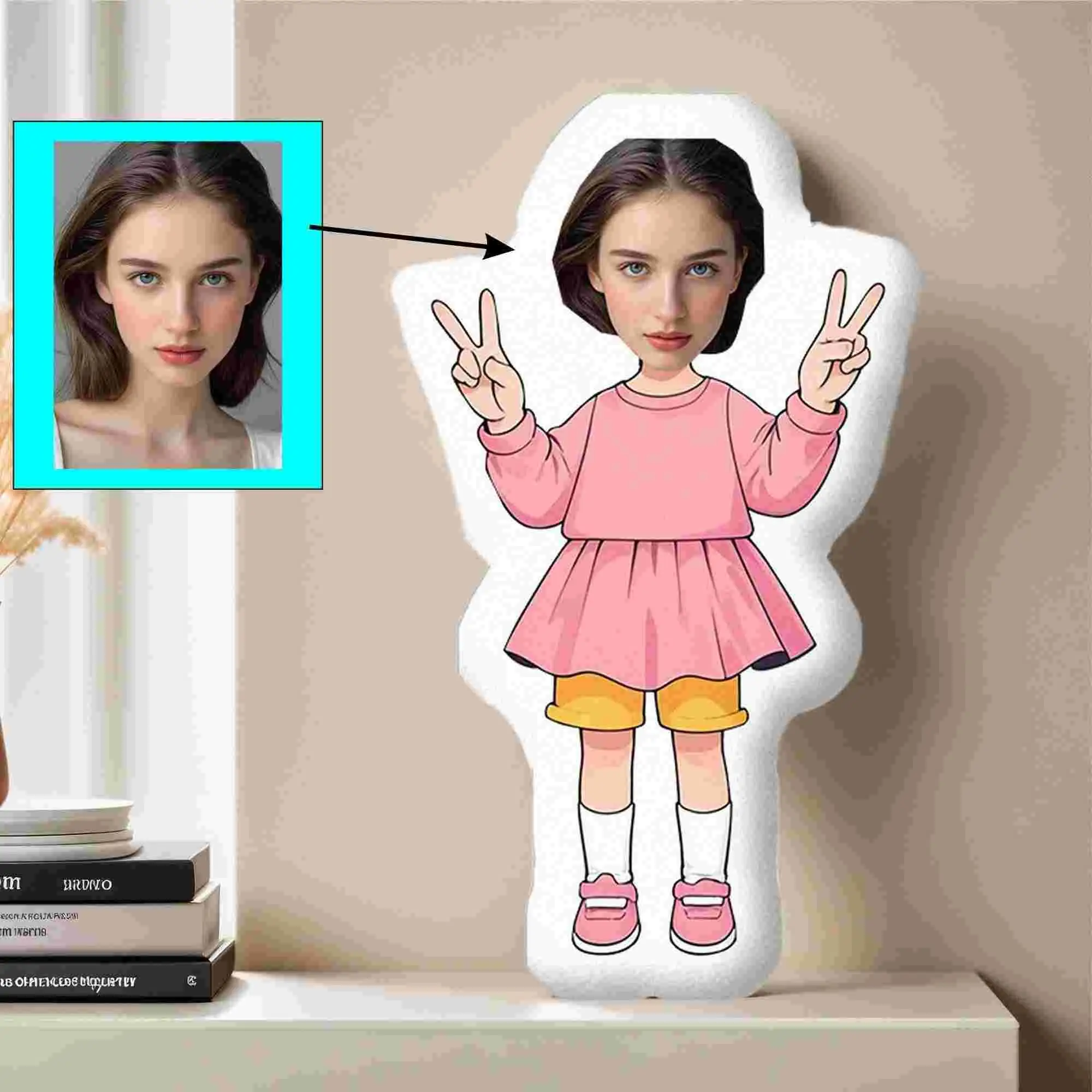 Cartoon girl customized photo pillow with funny image, can be given as surprise gifts to family, friends, lovers, etc.,