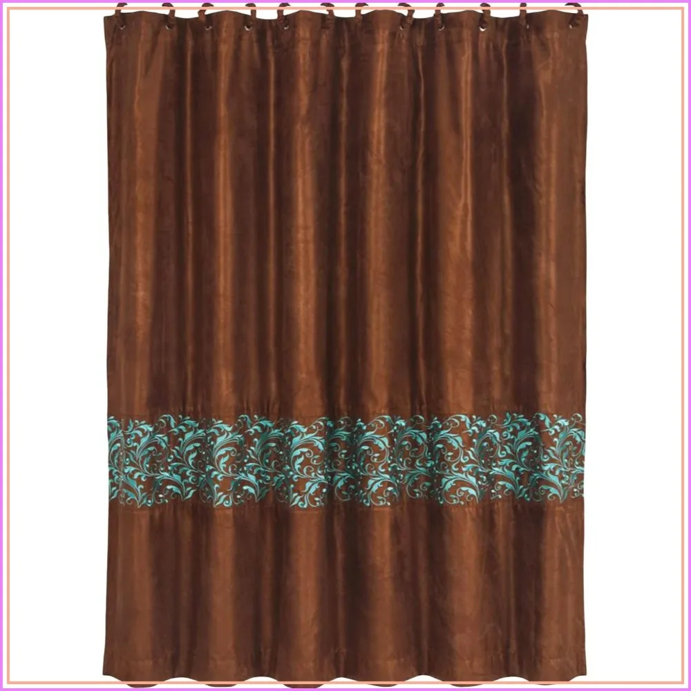 Rustic Western Fabric Shower Curtain 72x72 Brown Turquoise Swirl 12 Hooks Lodge Southwestern