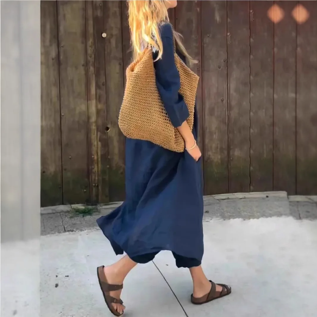 مكتب السيدات الخامس الرقبة بلوزات وسراويل دعوى الصيف بناطيل كاجوال المرأة بلون دعوى القطن الكتان واسعة الساق السراويل بدلة أنيقة