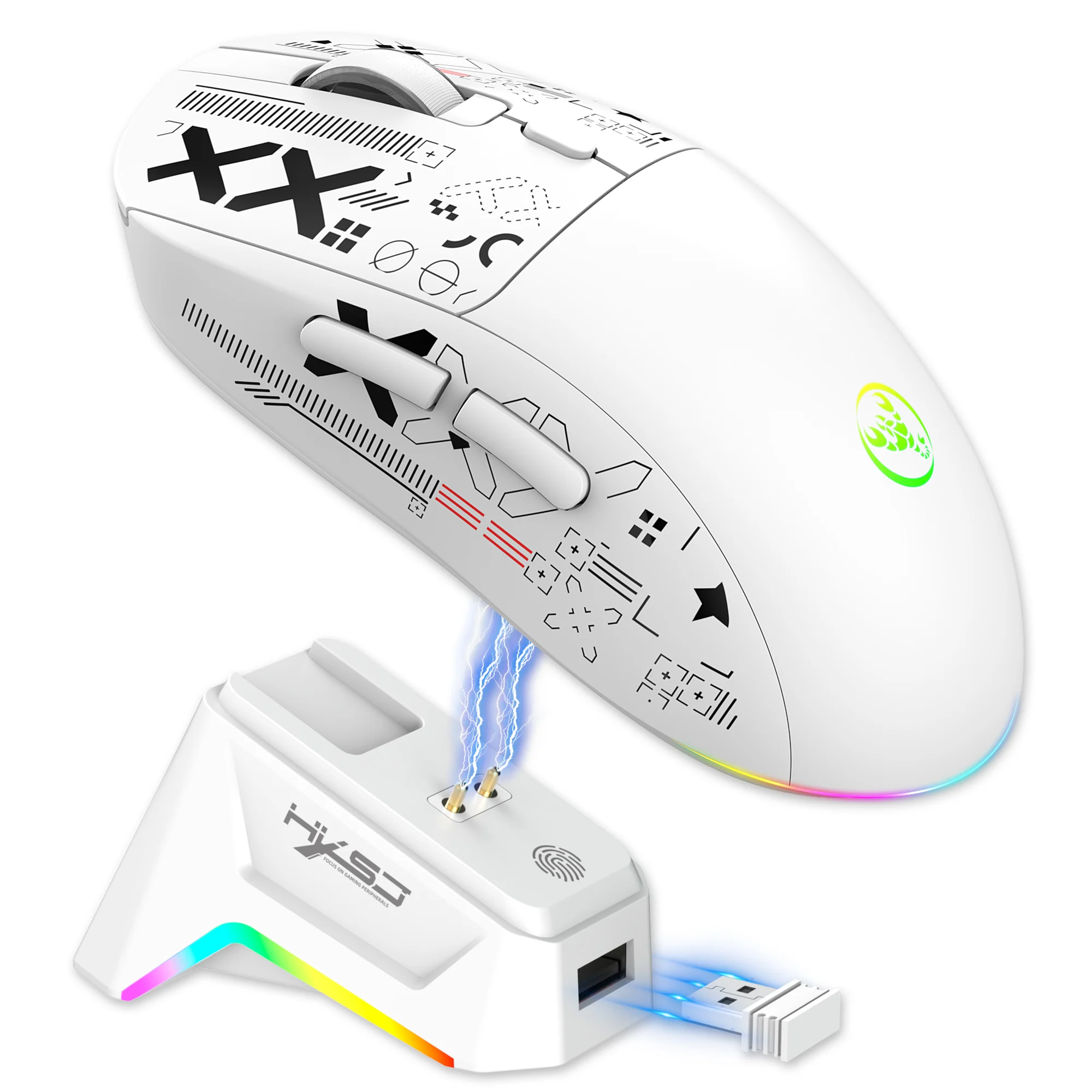 

2025 New HXSJ T90Pro 3-mode Wireless Gaming Mouse with charging dock RGB backlit ergonomic optical e-sport mouse for laptop Mac