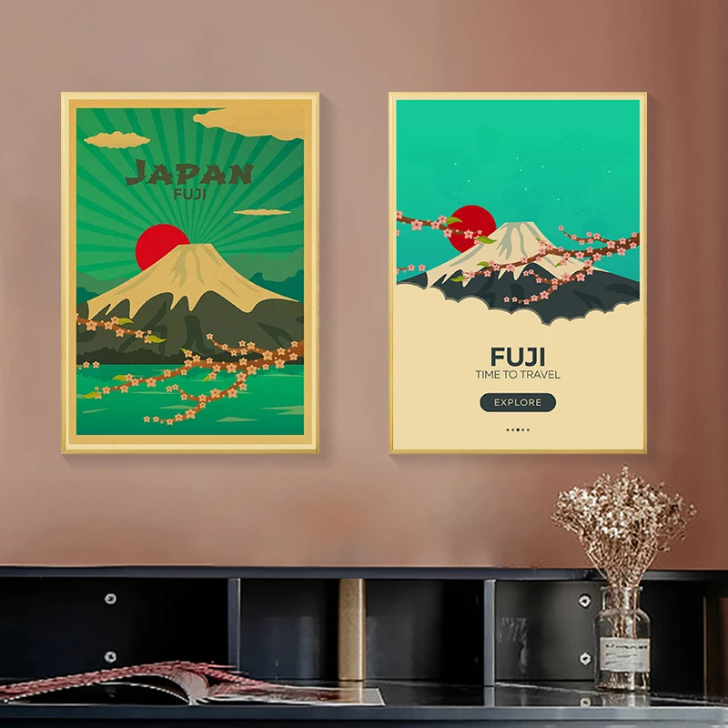 Japan Tourist Attractions Poster Tokyo Fuji Travel Kraft Paper Vintage Room Bar Scenic Spots Decor Aesthetic Art Wall Painting