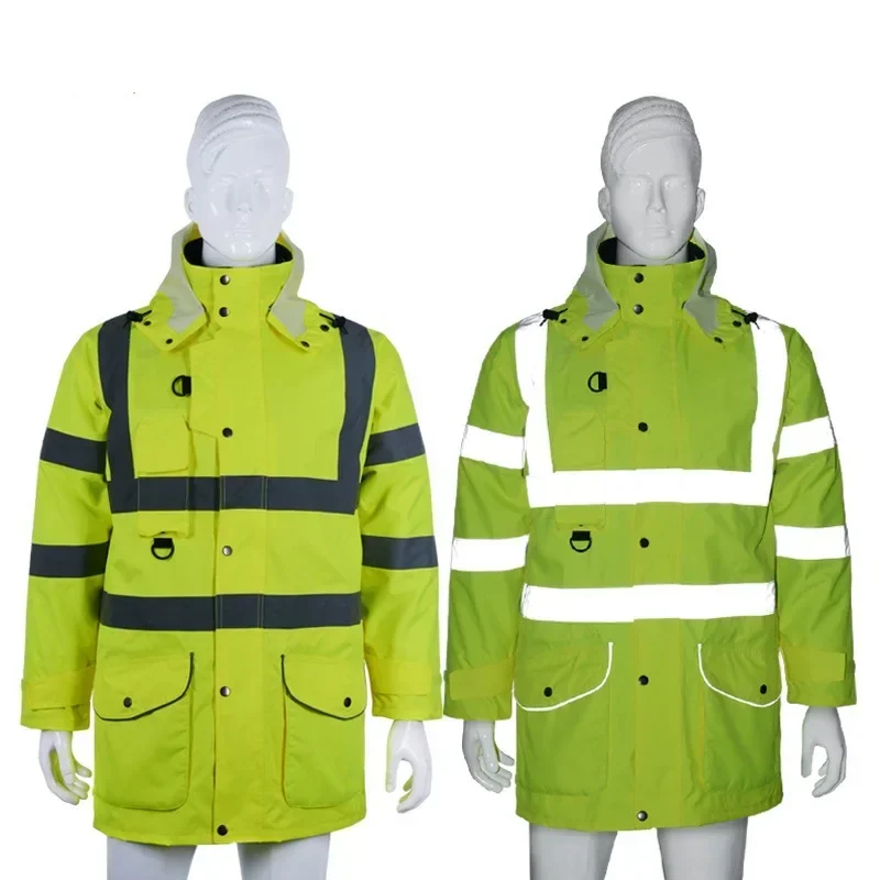 7 in 1 Wind Proof Water Rain Proof Hi-visibility Raincoat/Rain Coat- Jacket for Police/Traffic Staffs Warm Pad Insulated Liner