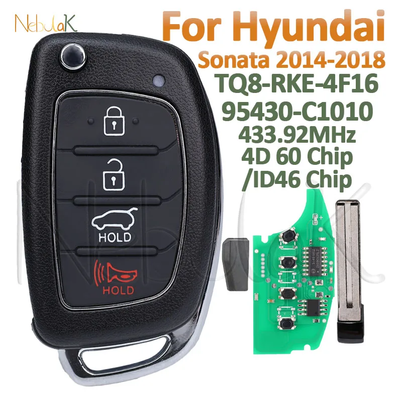 Flip Car Remote Key 95430-C1010 For Hyundai Sonata 2014 2015 2016 2017 2018 TQ8-RKE-4F16 ID46/4D60 Chip 433MHz 4 Buttons Fob