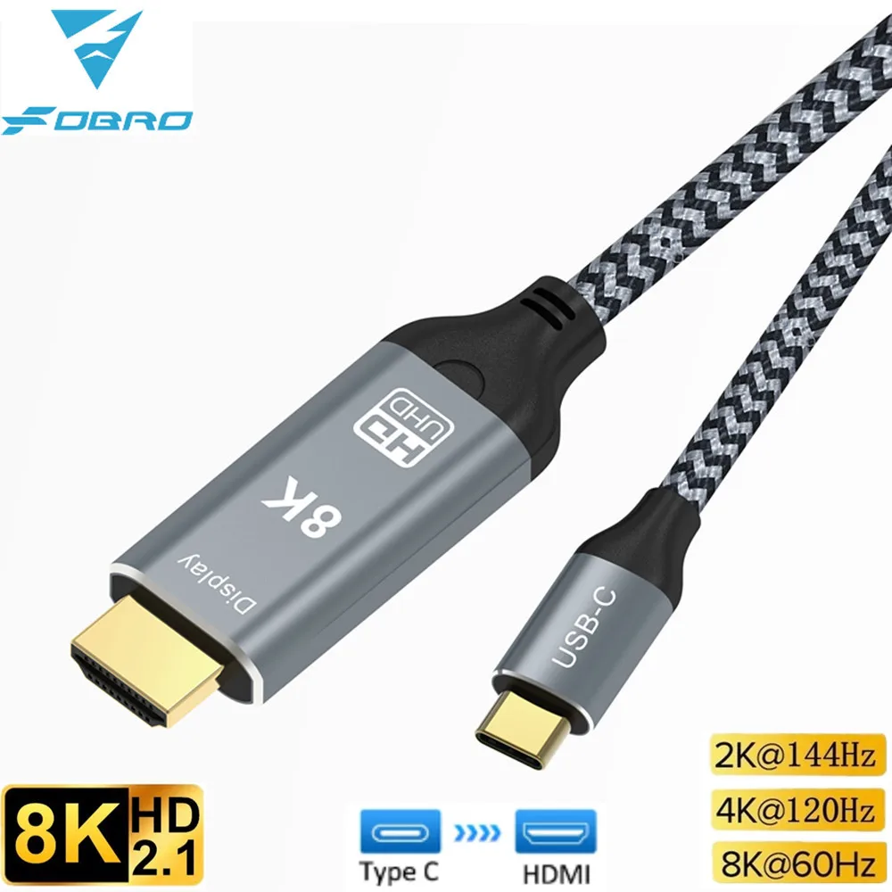 Type C to HDMI-Compatible Cable 8K 4K USB C to HDMI Thunderbolt3 8K@60Hz 4K@120Hz for MacBook Huawei Mate30 USB-C HDMI Adapter