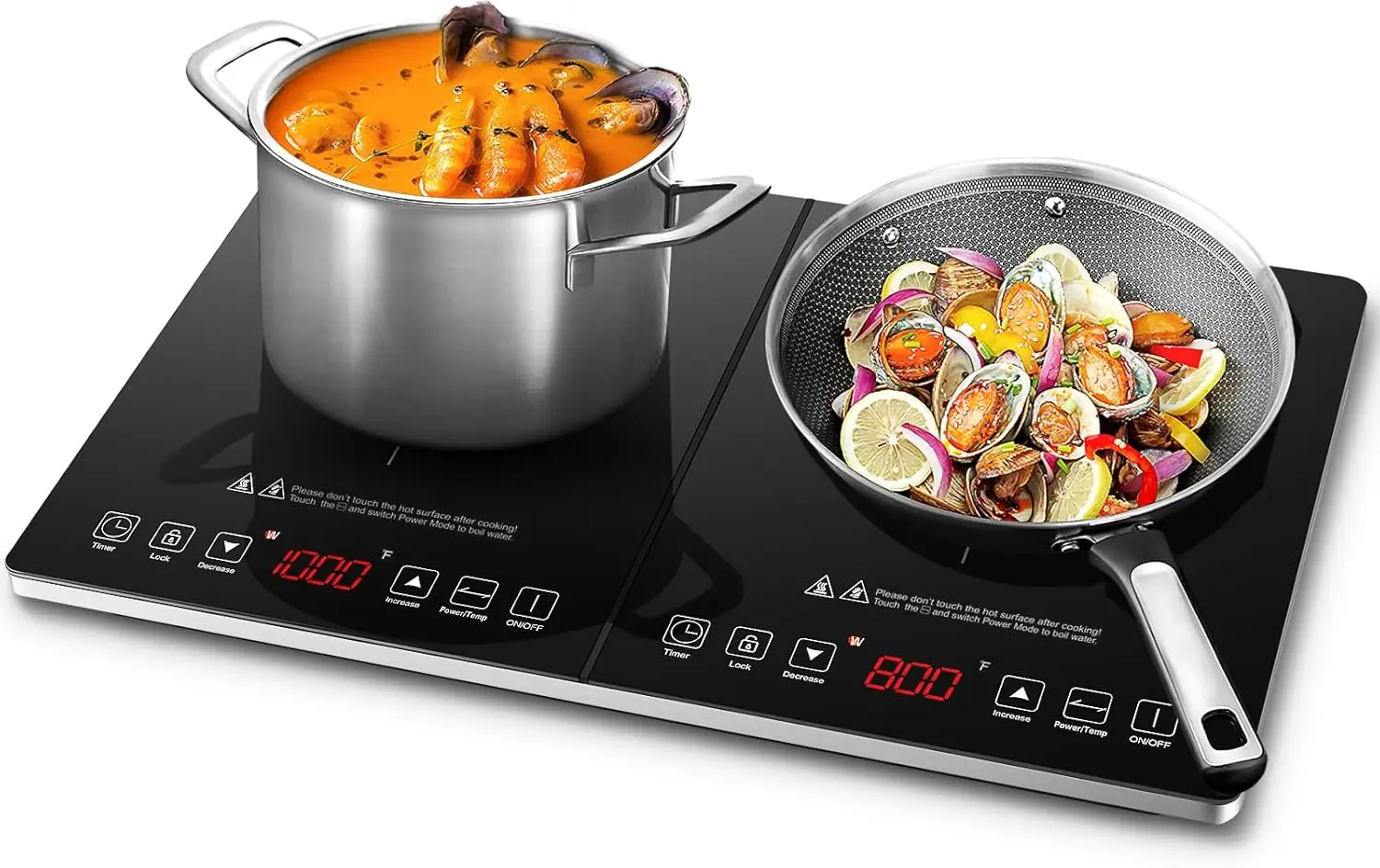 Induction Cooktop AMZCHEF Induction Cooker 2 Burners, Low Noise Electric Cooktops With 1800W Sensor Touch, 10 Temperature & Powe